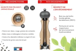 Moulin à poivre manuel Peugeot Fidji en bois de hêtre et inox collection graphite 15cm