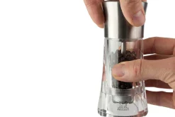 Moulin à poivre manuel Peugeot Ouessant en inox et acrylique 14cm