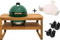 Pack Big Green Egg XLarge barbecue + table eucalyptus + convEGGtor + berceau de table + 4 roulettes