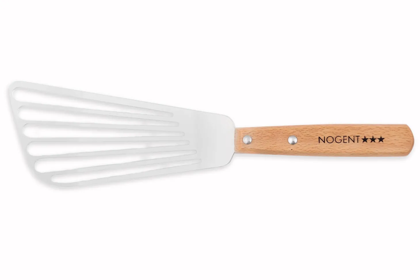 Pelle de cuisine ajourée en inox Nogent manche en bois de hêtre 28cm
