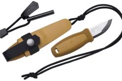 Petit couteau de poche Mora Eldris 12632 lame inox 5,9cm manche caoutchouc jaune avec allume-feu + étui
