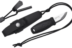 Petit couteau de poche Mora Eldris 12629 lame inox 5,9cm manche caoutchouc noir avec allume-feu + étui