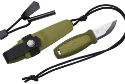 Petit couteau Mora Eldris 12633 lame inox 5,9cm manche caoutchouc vert + allume-feu + étui