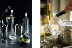 Petit seau à glace Barcraft en acier inox martelé avec couvercle 1,5L + pince à glaçon