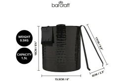 Petit seau à glace Barcraft en acier inox martelé avec couvercle 1,5L + pince à glaçon