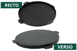 Plancha ronde réversible en fonte pour Big Green Egg Small, MiniMax, et Medium 26cm