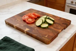 Planche à découper Wusaki bois d'acacia damier pieds antidérapants 40 x 28,5 x 2,5cm