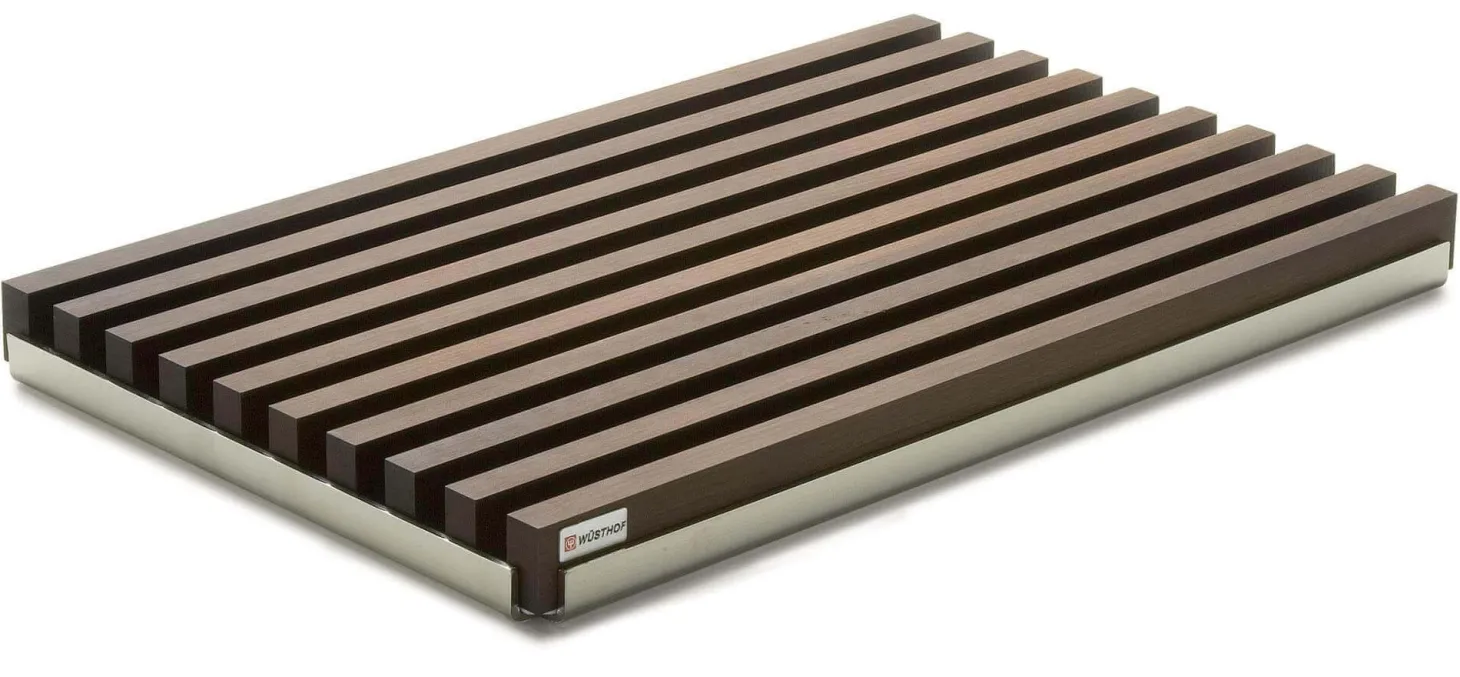 Planche à découper Wusthof en hêtre rainuré avec plateau inox - 40 x 25 x 3 cm