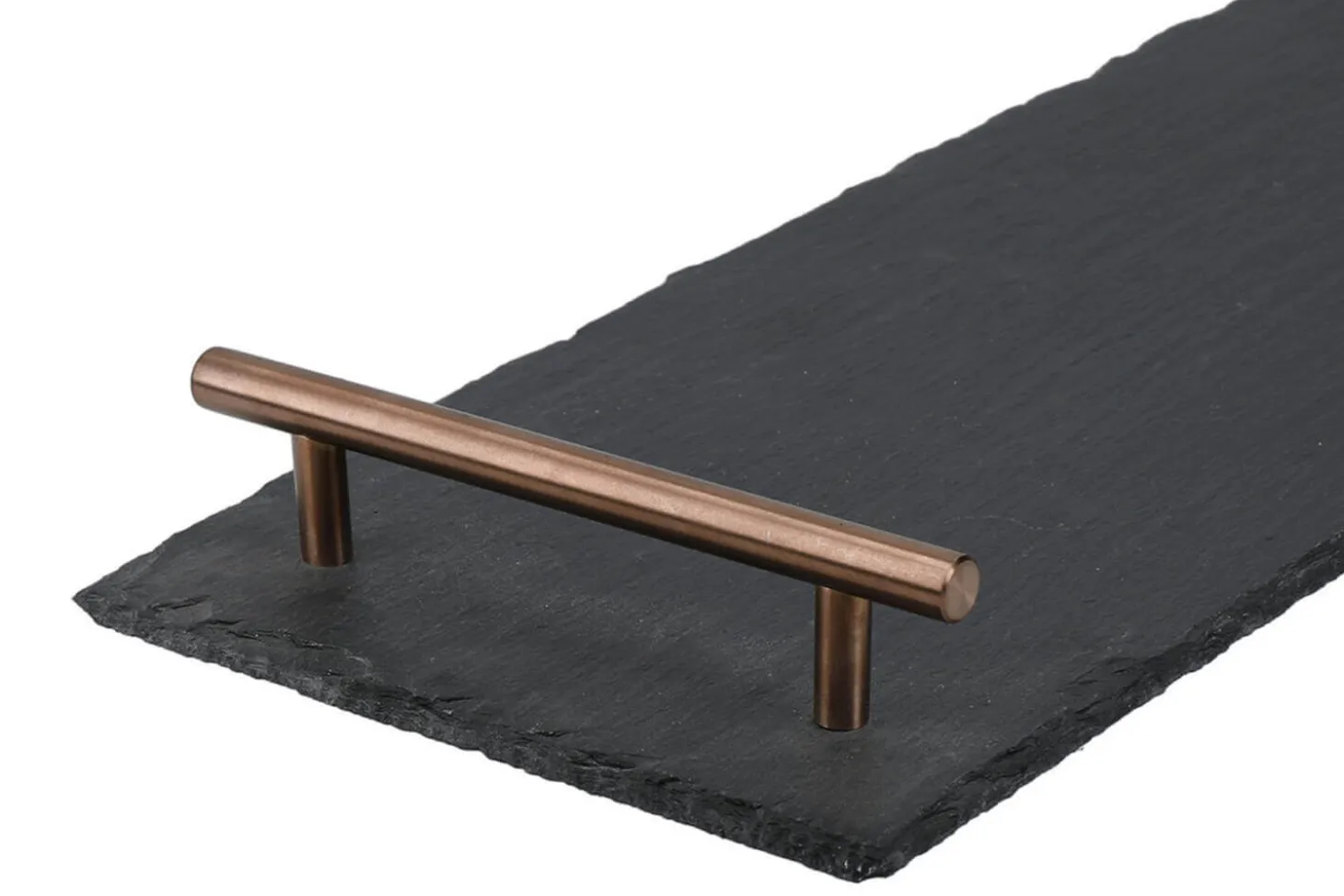 Plateau apéritif Artesà 60x15cm en ardoise et poignées cuivre