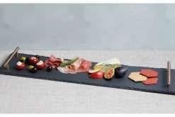 Plateau apéritif Artesà 60x15cm en ardoise et poignées cuivre