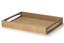 Plateau de service rectangulaire avec poignées Continenta en bois de chêne 49x35x6,3cm