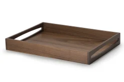 Plateau de service rectangulaire avec poignées Continenta en bois de noyer 49x35x6,3cm