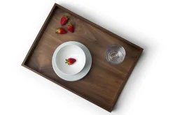 Plateau de service rectangulaire avec poignées Continenta en bois de noyer 49x35x6,3cm