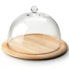 Plateau à fromage avec cloche en verre Continenta en bois d'hévéa Ø33x19,5cm