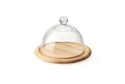 Plateau à fromage avec cloche en verre Continenta en bois d'hévéa Ø20x14cm