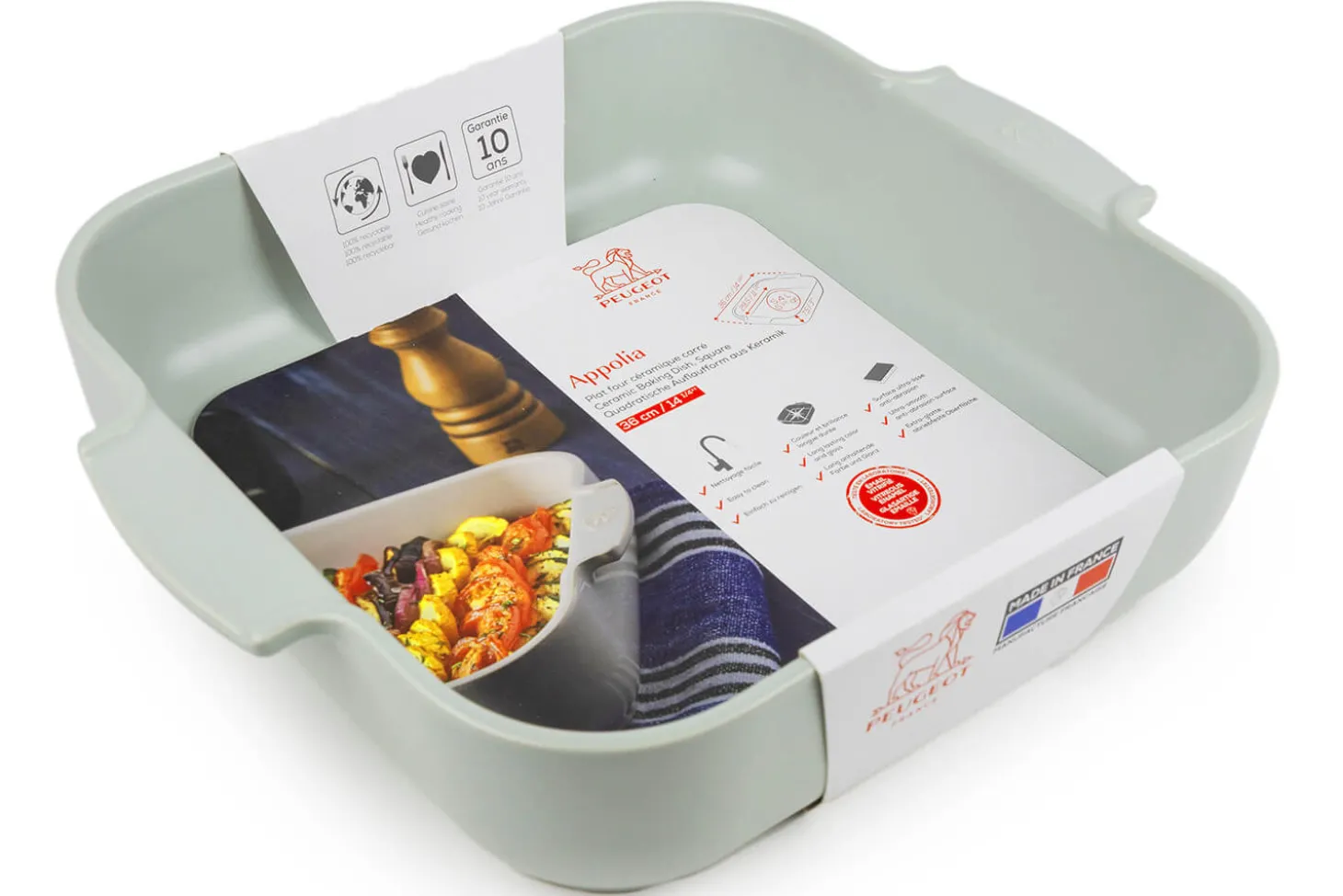 Plat four carré Peugeot Appolia en céramique vert sauge