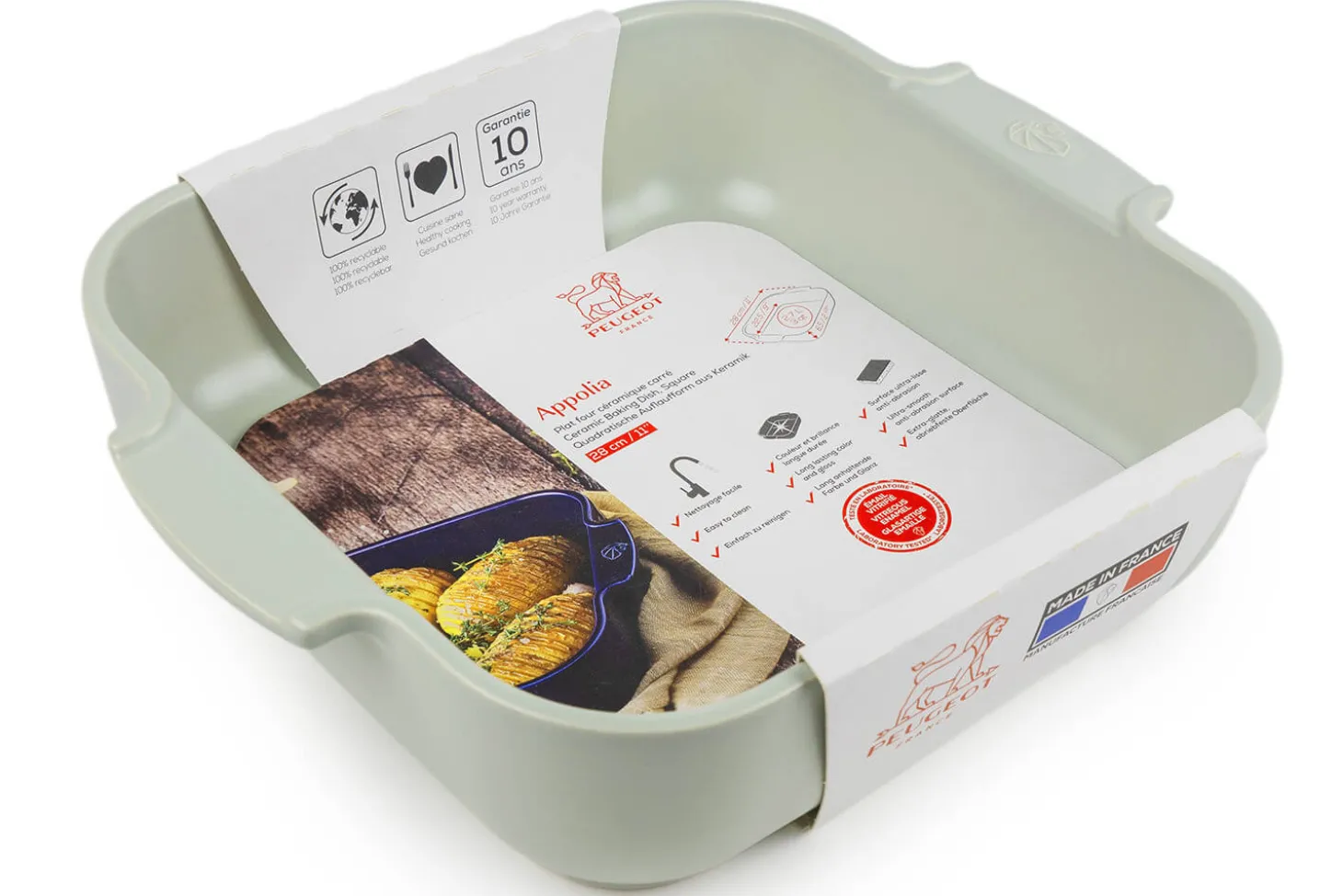 Plat four carré Peugeot Appolia en céramique vert sauge
