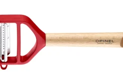 Éplucheur Opinel T-Duo rouge double lames microdentée et julienne manche en hêtre