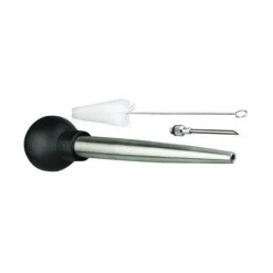 Poire à jus ergonomique 2 embouts inox + goupillon de nettoyage