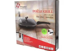 Poêle à grill en fonte Pradel Excellence Premium 24x24cm façon pierre tous feux/ induction