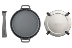 Poêle ronde Ooni Sizzler en fonte manche amovible + dessous-de-plat inox