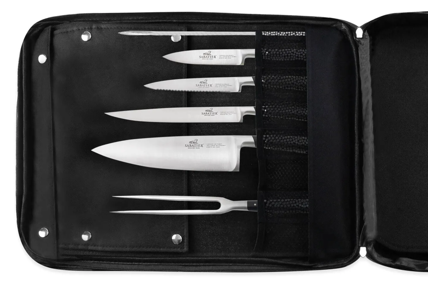 Sac spécial chef Sabatier Edonist 4 couteaux de cuisine français + 14 ustensiles - Exclusivité