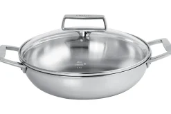 Sautoir Cristel Castel'Pro en acier inoxydable 18/10 5 ply avec 2 anses fixes + couvercle en verre