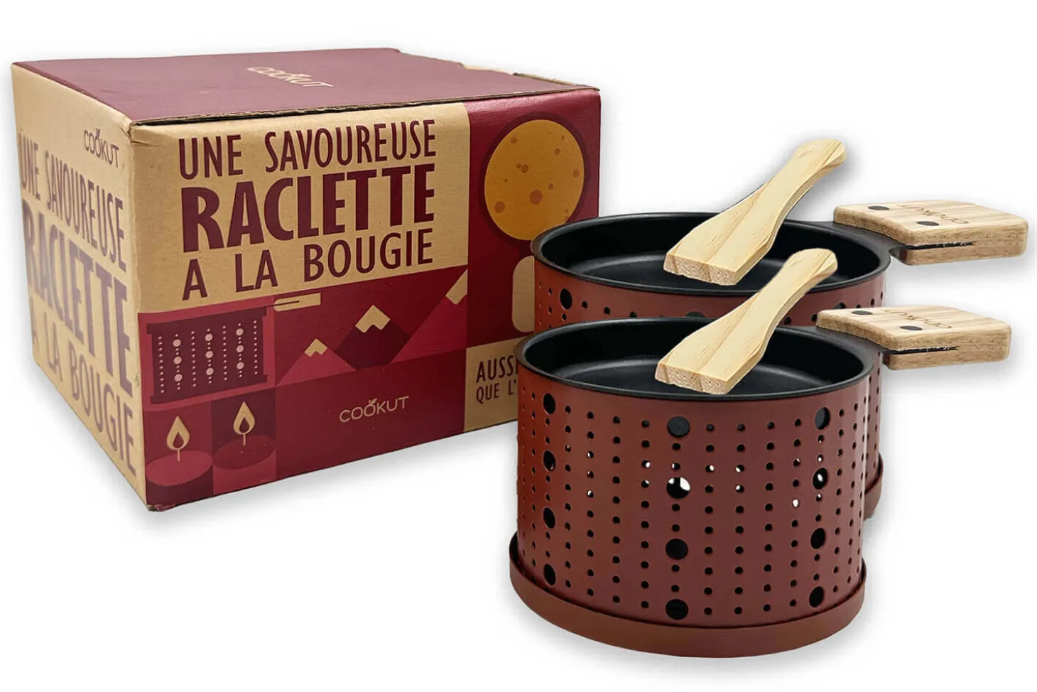 Service à raclette à la bougie Cookut Lumi services poelons et spatules pour 2 personnes
