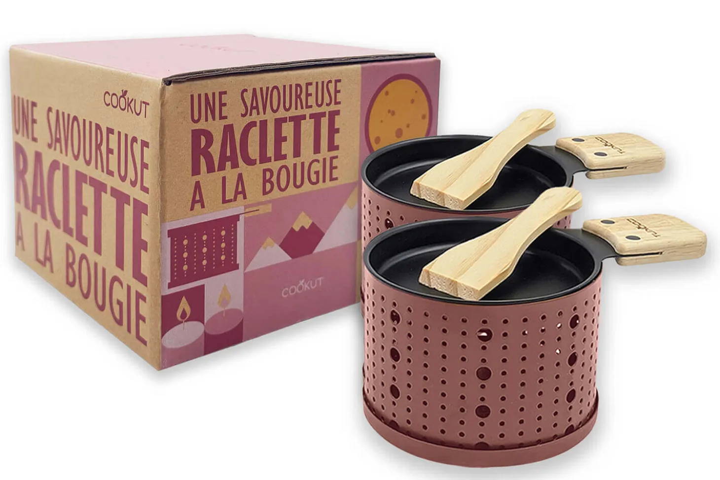 Service à raclette à la bougie Cookut Lumi services poelons et spatules pour 2 personnes