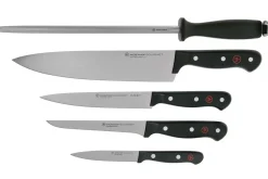 Serviette de chef Wüsthof Gourmet 5 pièces : 4 couteaux + 1 fusil à aiguiser