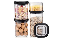 Set de 4 boîtes de conservation Gefu Pantry en verre borosilicate + 12 étiquettes autocollantes