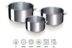 Set de 3 casseroles Beka Evolution en inox 16, 18 et 20cm - Poignée amovible incluse