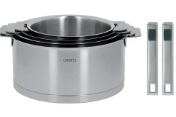 Set de 4 casseroles Cristel Strate Amovible en acier inox 18/10 + 2 poignées Strate inox