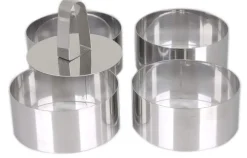 Set de 4 cercles à pâtisserie 10cm LARES tout inox + poussoir