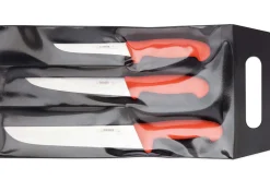 Set de 3 couteaux de boucher professionnels Giesser manche rouge