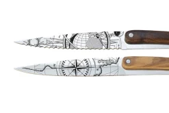 Set de 2 couteaux d'office Deejo Office Globe Trotter et Terra Incognita manche en bois d'olivier et bois corail 9cm