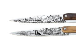 Set de 2 couteaux d'office Deejo Office Van Life et Montagne manche en bois d'olivier et bois corail 9cm