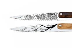 Set de 2 couteaux d'office Deejo Office Arbre et Grand Cru manche en bois d'olivier et bois corail 9cm