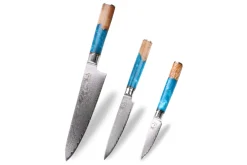Set de 3 couteaux Kutoyama damas Azur chef + universel + office