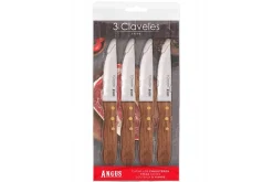 Set de 4 couteaux à steak 3 Claveles Angus 12cm acier inox manche frêne