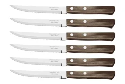 Set de 6 couteaux à steak Tramontina lame crantée 11cm manche marron