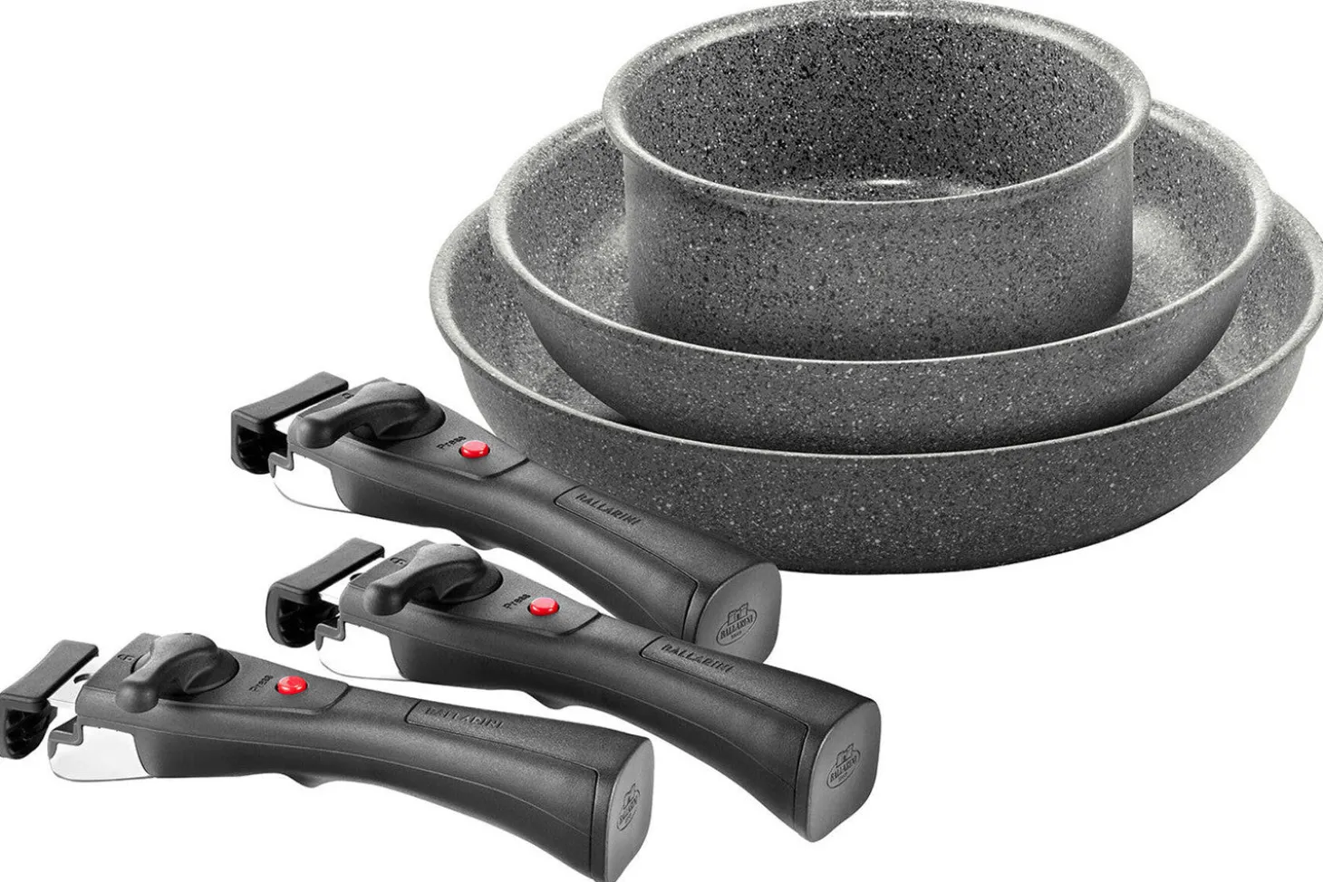 Set de cuisson 6 pièces Ballarini Torre 1 poêle 24cm + 1 poêle 28cm + 1 casserole 16cm + 3 poignées amovibles