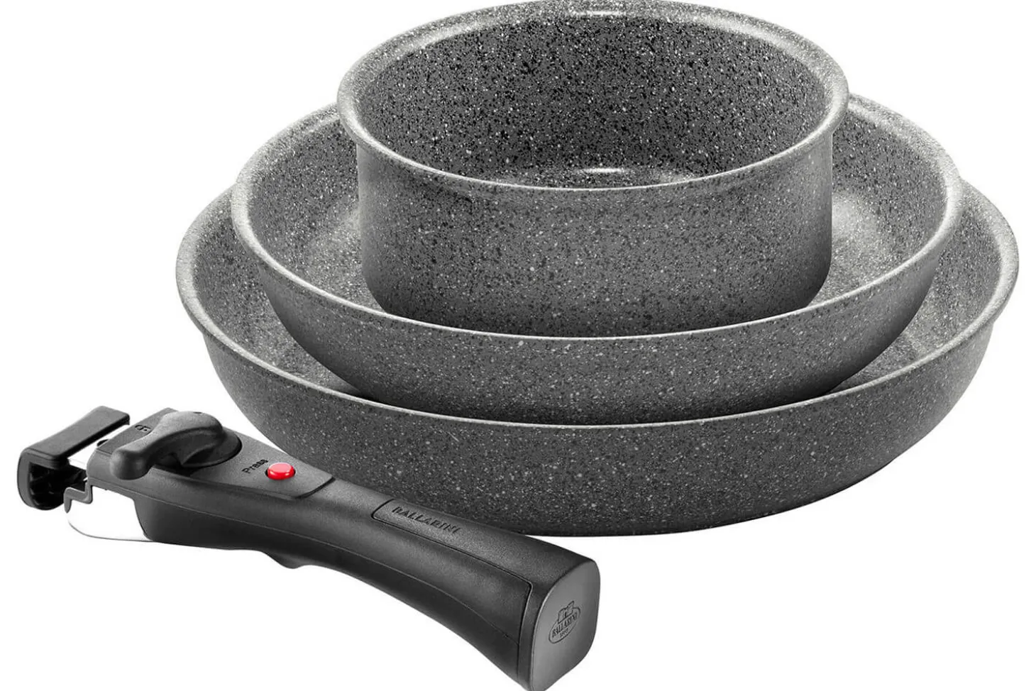 Set de cuisson 4 pièces Ballarini Torre 1 poêle 24cm + 1 poêle 28cm + 1 casserole 16cm + 1 poignée amovible