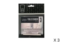 Set de 3 feuilles d'argent alimentaire Patisdécor 8x8cm