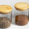 Set de 3 pots en verre Pebbly avec couvercle bambou pour épices et condiments - 190ml