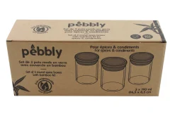 Set de 3 pots en verre Pebbly avec couvercle bambou pour épices et condiments - 190ml