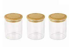 Set de 3 pots en verre Pebbly avec couvercle bambou pour épices et condiments - 190ml