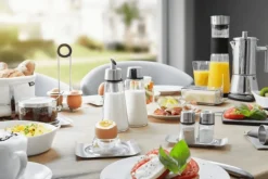 Set de salière et poivrière Gefu Brunch + support inox