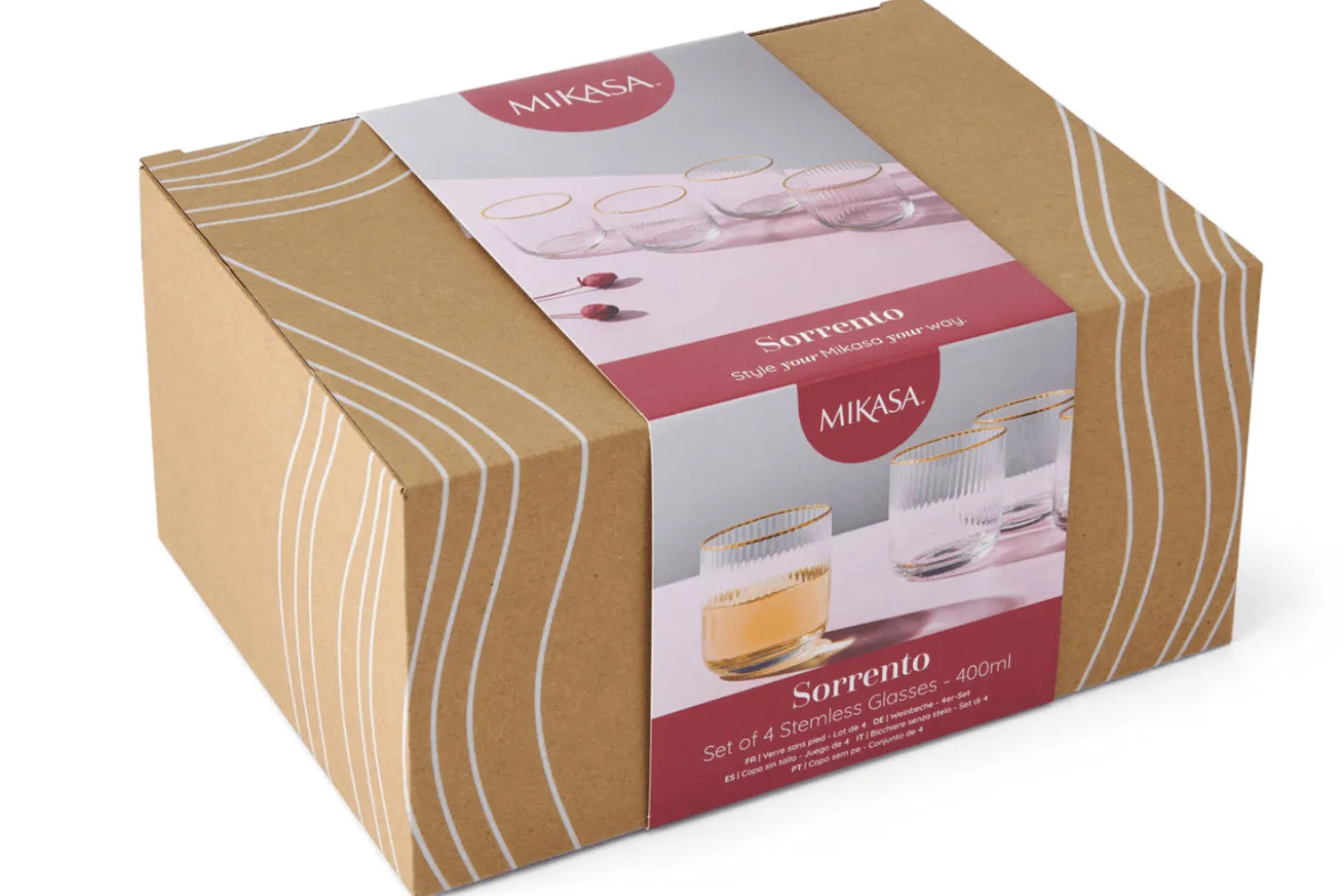 Set de 4 verres Mikasa Sorrento en cristal motif côtelé 400ml
