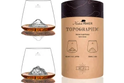 Set de 2 verres à spiritueux Alaskan Maker Topographic Mont Fuji & Denali en verre cristallin